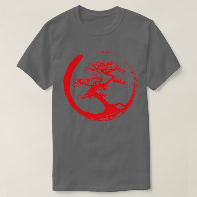 Zen Bonsai Tree in Enso Circle red T-Shirt (Design Front)