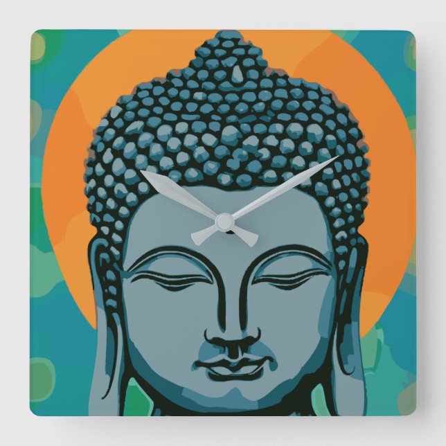 Zen Buddha Head  Square Wall Clock (Front)