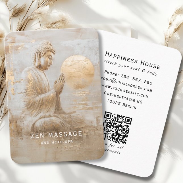 Zen Buddha Healing Spa QR Code Business Card (Zen Golden Buddha Healing Spa QR Code Business Card)