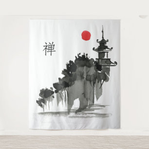 Zen Buddhism Monastry in the sun Tapestry