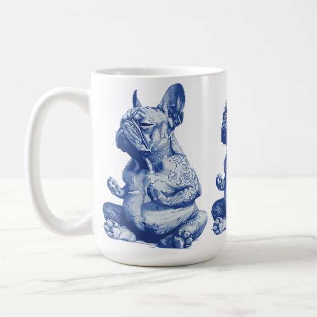 Zen Bulldog in Meditation Pose Art Coffee Mug (Left)