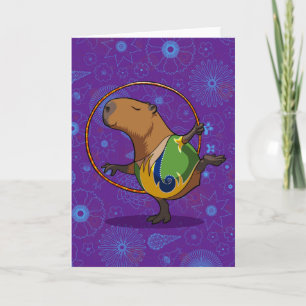 Zen Capybara Dancer Funny Rhythmic Gymnast Cartoon Card