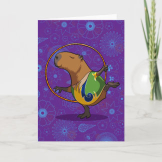 Zen Capybara Dancer Funny Rhythmic Gymnast Cartoon Card