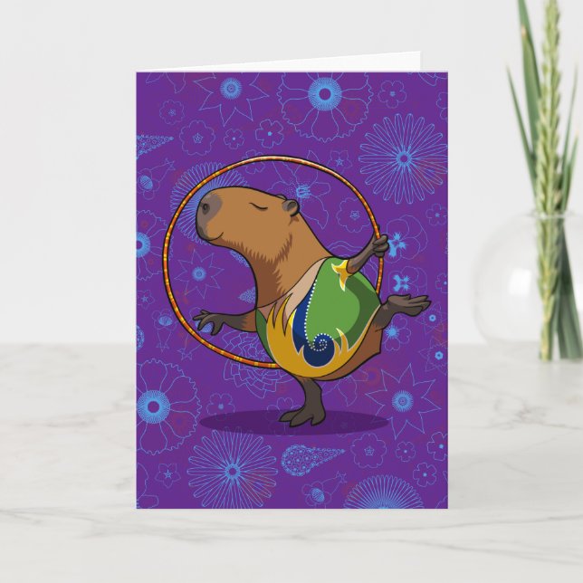 Zen Capybara Dancer Funny Rhythmic Gymnast Cartoon Card (Front)
