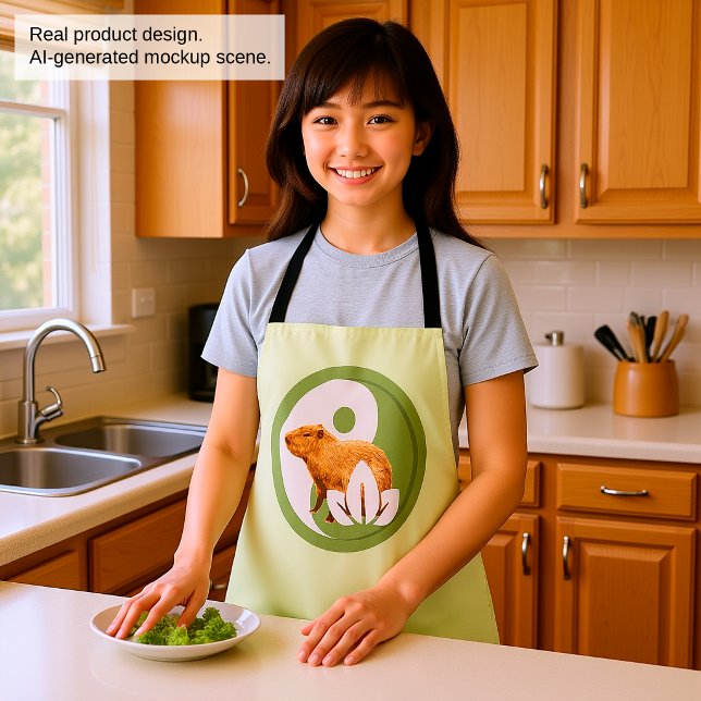 Zen Capybara Yin Yang Peaceful Nature Apron (Creator Uploaded)
