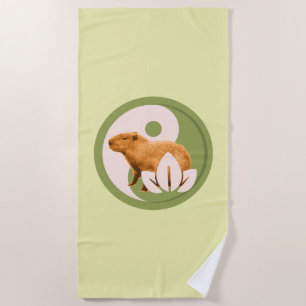Zen Capybara Yin Yang Peaceful Nature Beach Towel