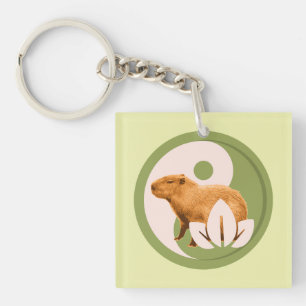 Zen Capybara Yin Yang Peaceful Nature Key Ring