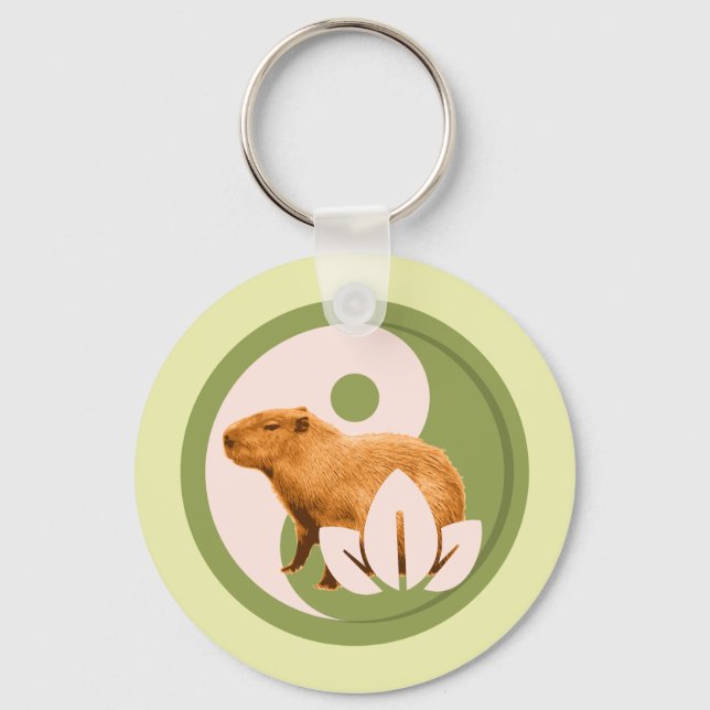 Zen Capybara Yin Yang Peaceful Nature Key Ring (Front)