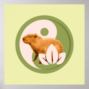 Zen Capybara Yin Yang Peaceful Nature Poster