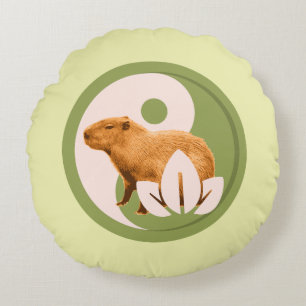 Zen Capybara Yin Yang Peaceful Nature Round Cushion