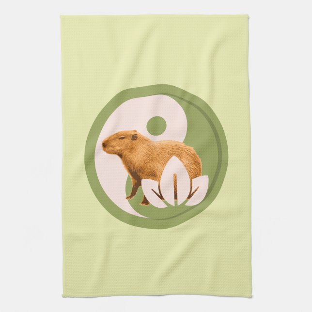 Zen Capybara Yin Yang Peaceful Nature Tea Towel (Vertical)