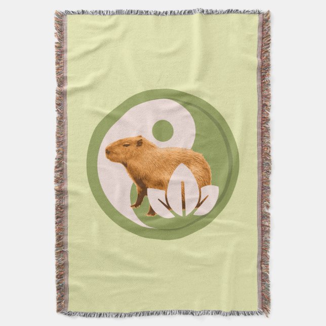 Zen Capybara Yin Yang Peaceful Nature Throw Blanket (Front Vertical)