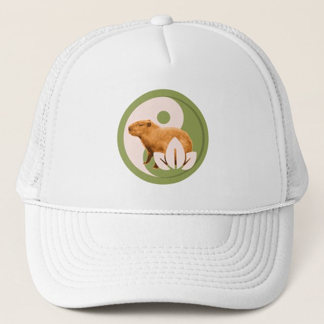 Zen Capybara Yin Yang Peaceful Nature Trucker Hat (Front)