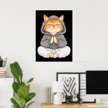 Zen Cat in Hoodie – Cute Meditating Cartoon Cat
