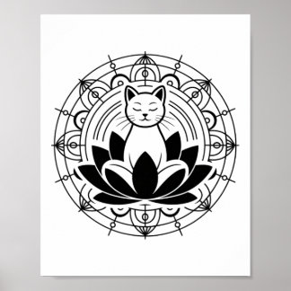 Zen Cat Lotus Flower Yoga Mindfulness Meditation T Poster