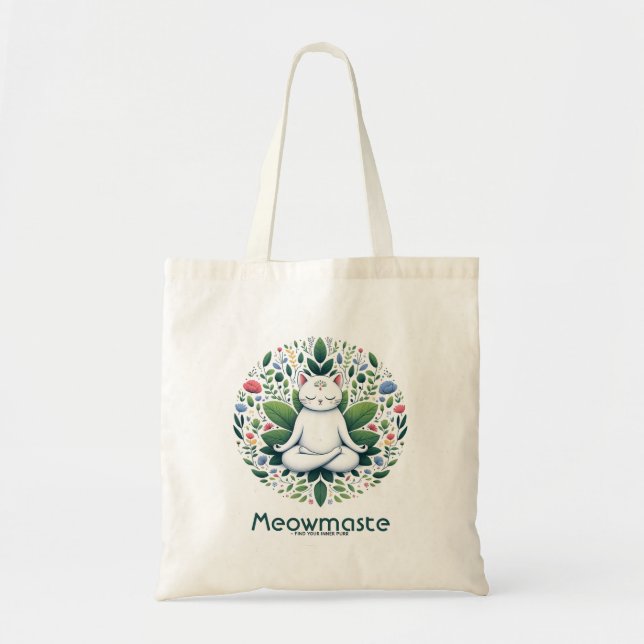 Zen Cat Meditation Meowmaste Tote Bag (Front)
