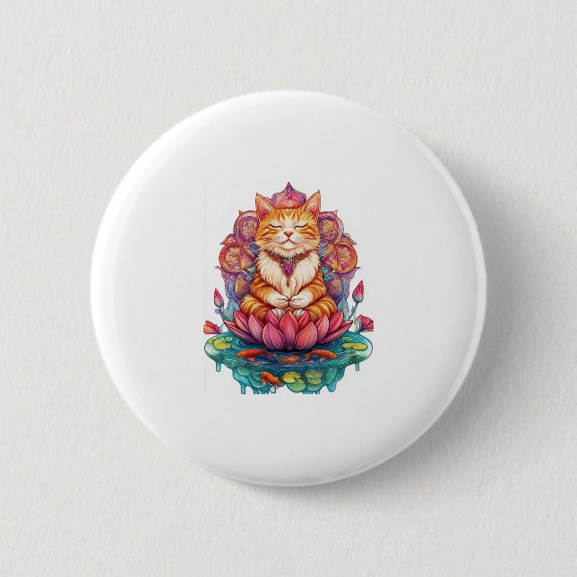 Zen Cat Vibes � Meditating Kitty Psychedelic 6 Cm Round Badge (Front)