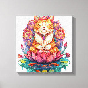 Zen Cat Vibes � Meditating Kitty Psychedelic Canvas Print