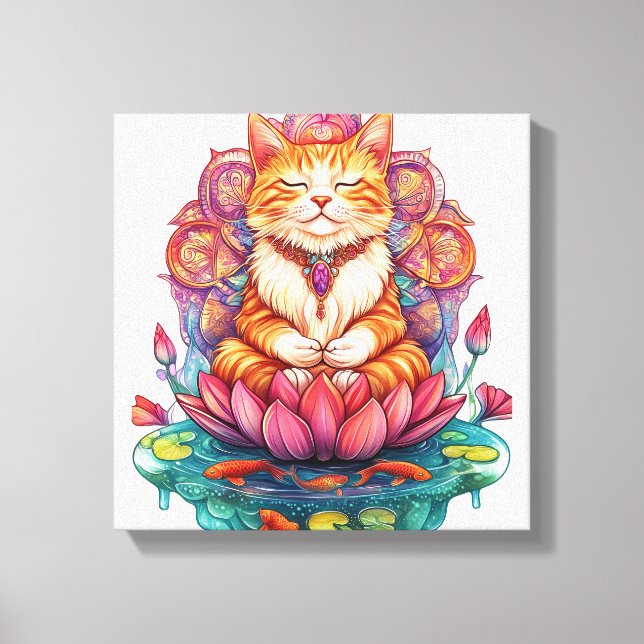 Zen Cat Vibes � Meditating Kitty Psychedelic Canvas Print (Front)
