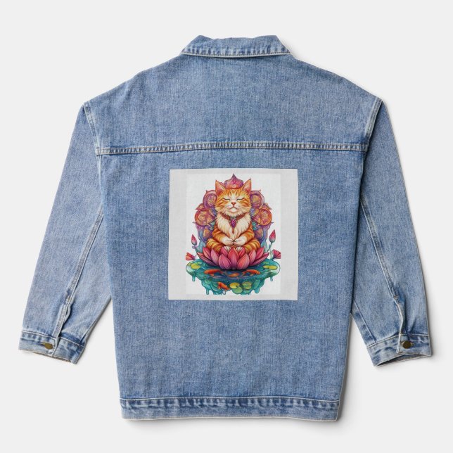 Zen Cat Vibes � Meditating Kitty Psychedelic Denim Jacket (Back)
