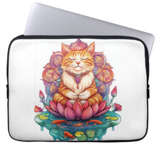 Zen Cat Vibes � Meditating Kitty Psychedelic Laptop Sleeve