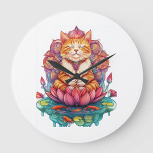 Zen Cat Vibes � Meditating Kitty Psychedelic Large Clock
