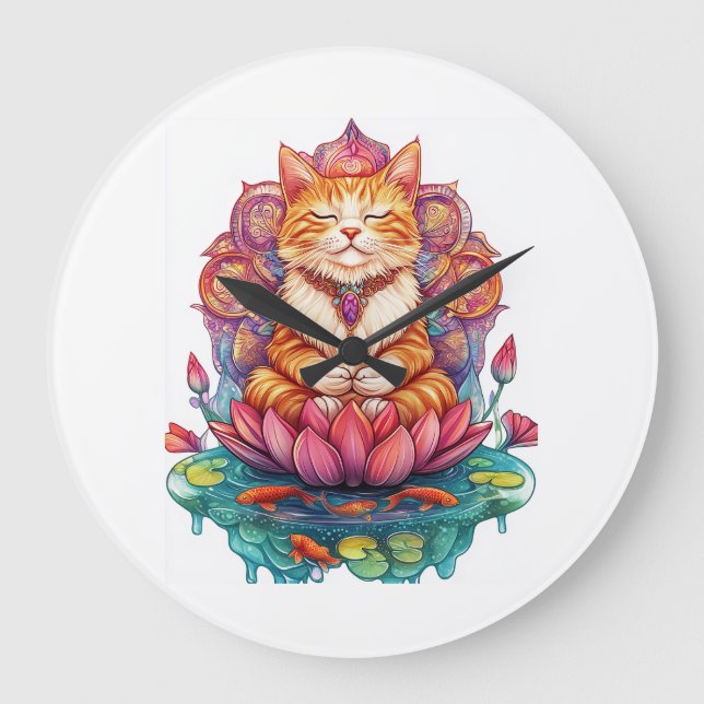 Zen Cat Vibes � Meditating Kitty Psychedelic Large Clock (Front)