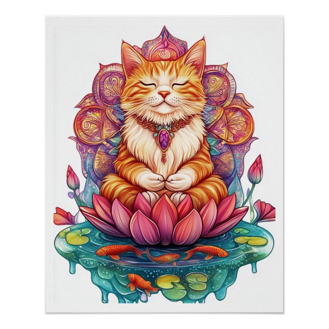 Zen Cat Vibes � Meditating Kitty Psychedelic Poster (Front)