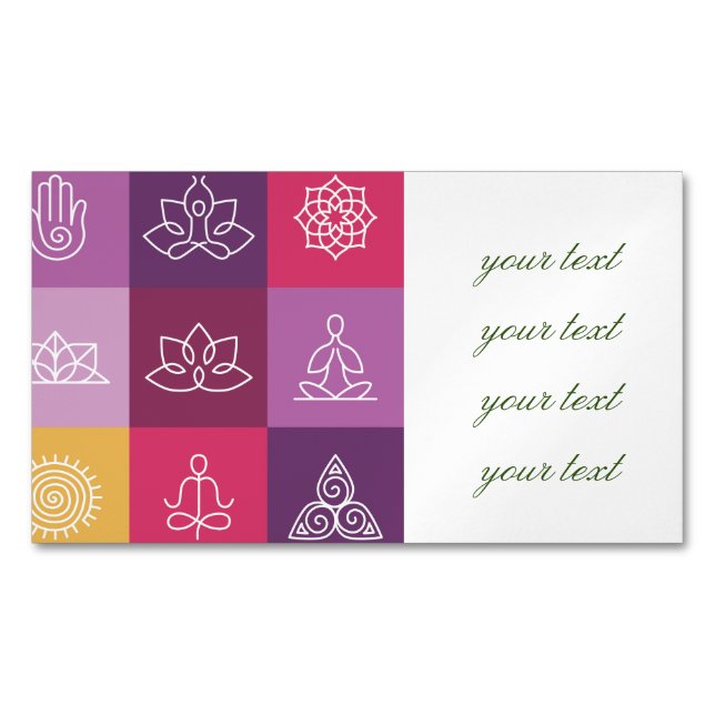 zen,chakra,yoga,peace,ohm,tranquilty,lotus,meditat magnetic business card (Front)