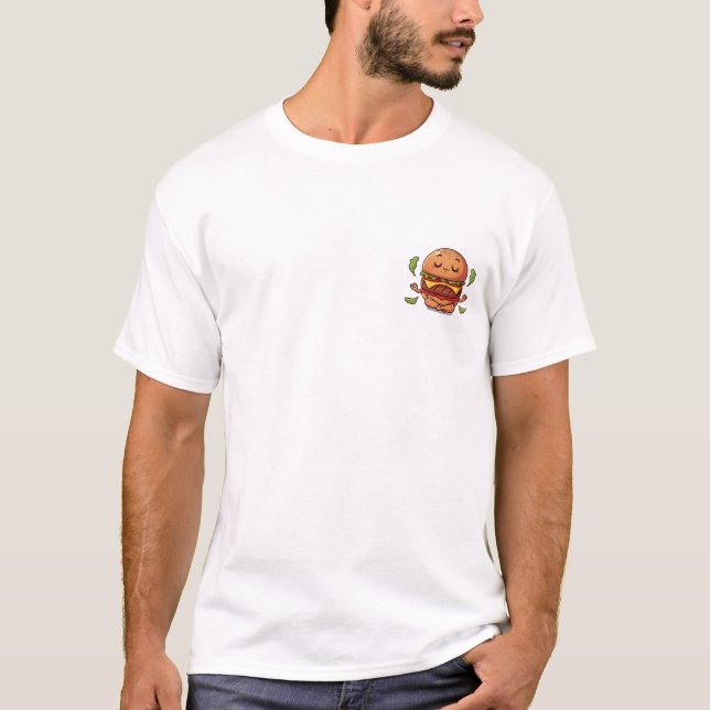 Zen Cheeseburger Character Meditating T-Shirt (Front)