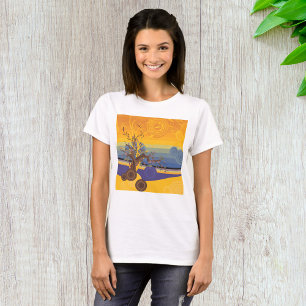 Zen Cherry Blossom Tree Abstract Sunset Art T-Shirt