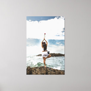 Zen Coastal Serenity: Photographer in Tree Pose wi Canvas Print