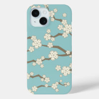 Zen Cream Sakura Cherry Blossom Flowers On Blue