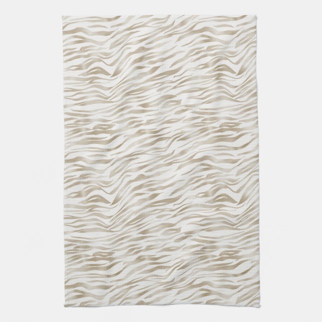 Zen Cream White Cocoa Brown Zebra Print Tea Towel (Vertical)