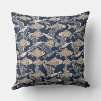 Zen Cushion - Optical Art of Birds and Fish