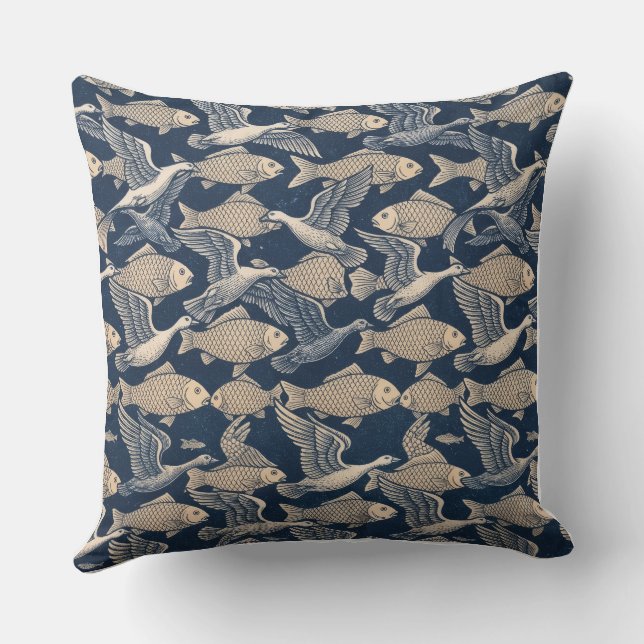 Zen Cushion - Optical Art of Birds and Fish (Back)