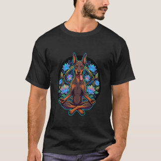 Zen Doberman Tongue Out Dog Meditation Lotus Art L T-Shirt