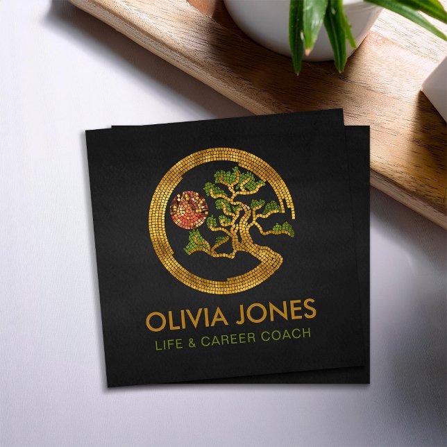Zen Enso Circle and Bonsai Tree Mosaic Square Business Card (Creator Uploaded)