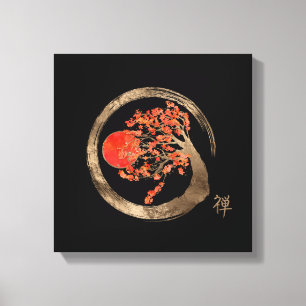 Zen Enso Circle and Golden Sakura Tree Canvas Print