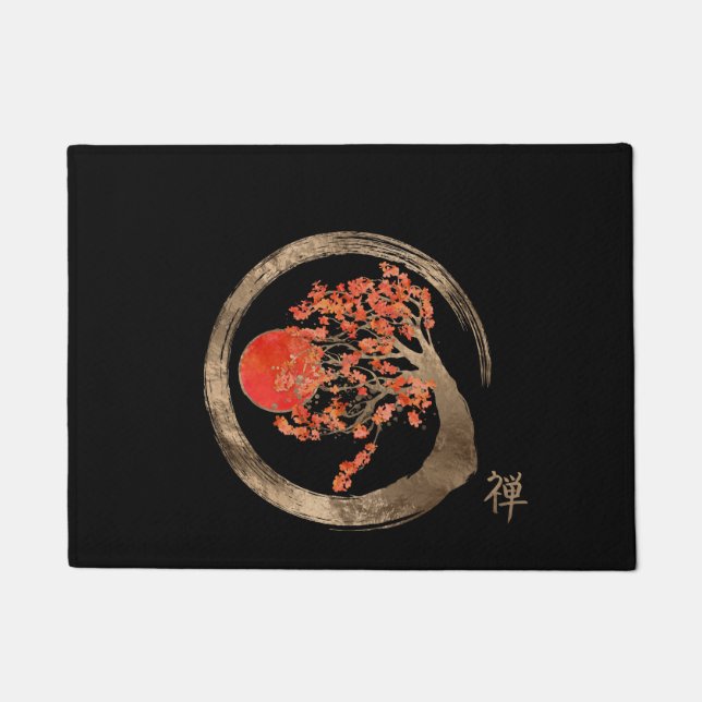 Zen Enso Circle and Golden Sakura Tree Doormat (Front)