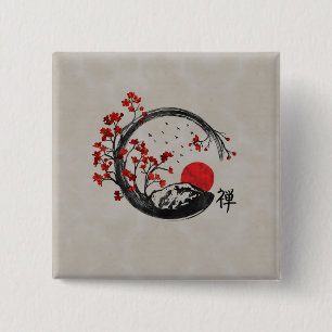 Zen Enso Circle and Sakura Branches 15 Cm Square Badge
