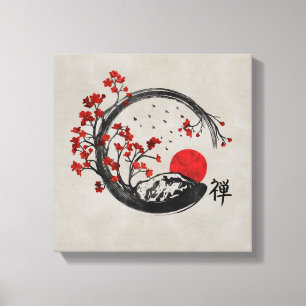 Zen Enso Circle and Sakura Branches Canvas Print