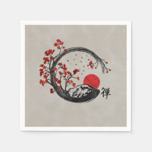 Zen Enso Circle and Sakura Branches Napkin