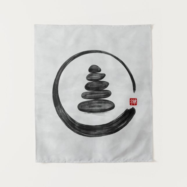 Zen Enso Circle and Zen stones - Watercolor Tapestry (Front)