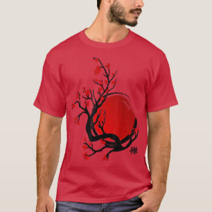 Zen Enso Circle, Sun and Red Sakura Blossom T-Shirt