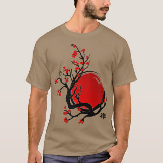 Zen Enso Circle, Sun and Red Sakura Blossom  T-Shirt