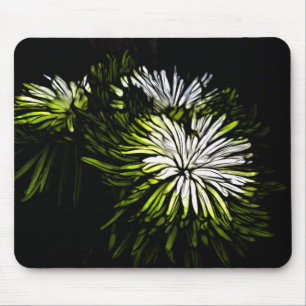 Zen floral Lime green white Chrysanthemum Mouse Pad
