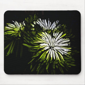 Zen floral Lime green white Chrysanthemum Mouse Pad