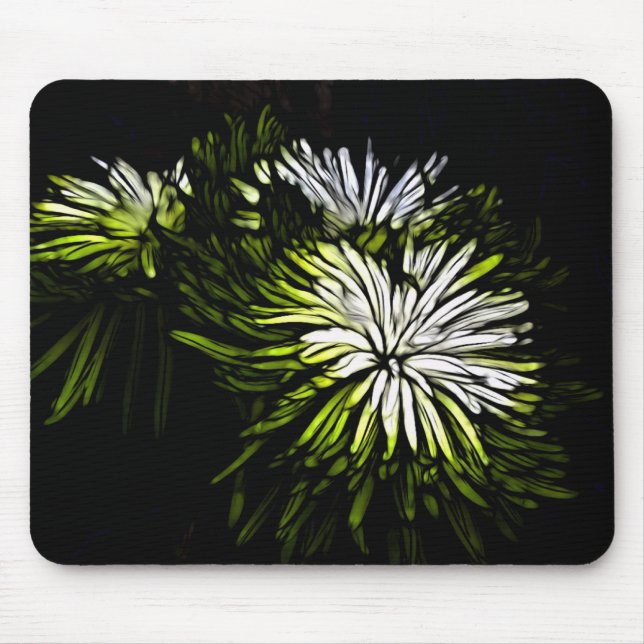 Zen floral Lime green white Chrysanthemum Mouse Pad (Front)