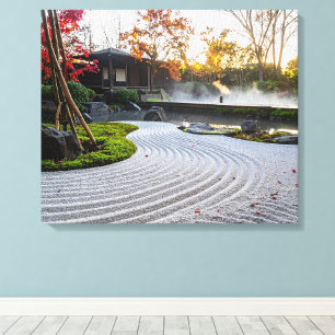 Zen Garden with Raked Sand and Japanese Maples Canvas Print